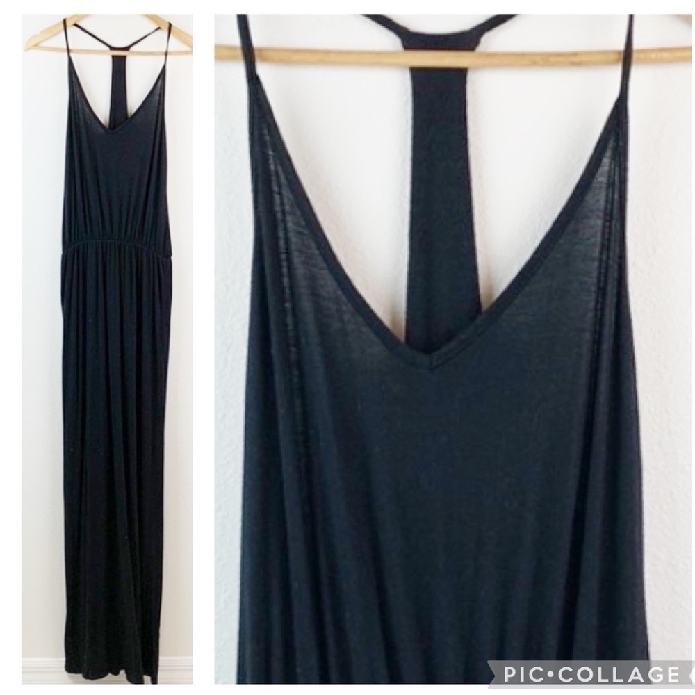 Boohoo sexy T back halter lightweight jersey knit maxi dress elastic waist EUC
